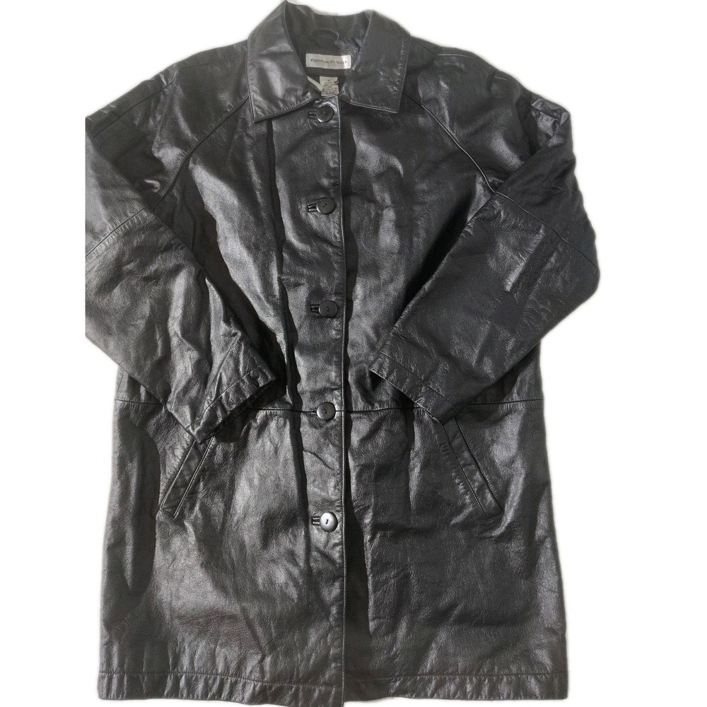 Preston & York Women Size Medium Black Genuine Leather Pockets Coat Jacket